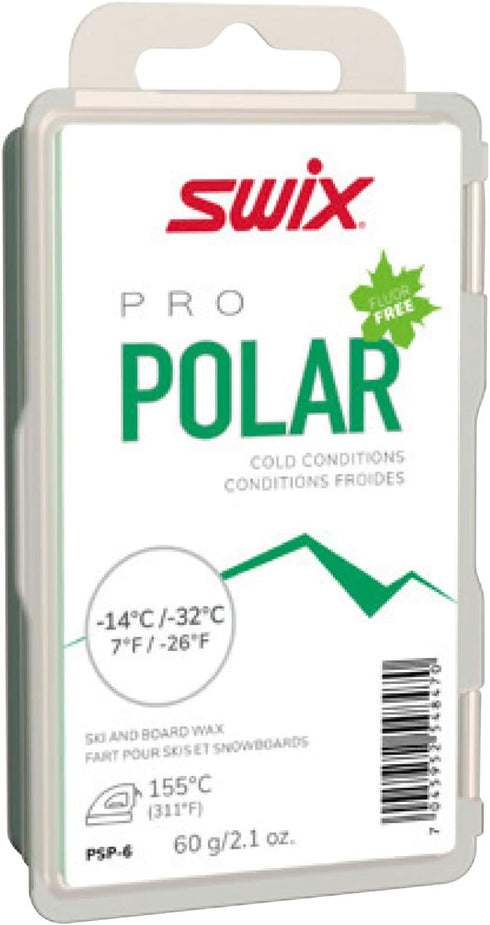 Polar SKI Glide Wax PSP-6 White, -7 to -26 Fahrenheit, 60g Bar, Fluoro Free for Extreme Cold Conditions