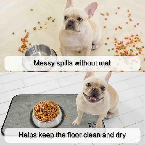 Sinland - Microfiber Pet Bowl Mat Dish Drying Mat with Anti-Skid Backing, 14.2Inch x 24Inch Grey