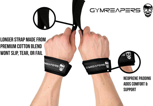 Gymreapers Lifting Wrist Straps for Weightlifting, Bodybuilding, Powerlifting, Padded Neoprene with 18 inch Cotton