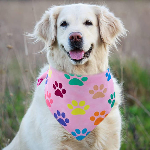 PET SHOW 4 Pack Paw Print Big Dog Bandanas Set - Reversible Adjustable Scarves for Medium Large Dogs