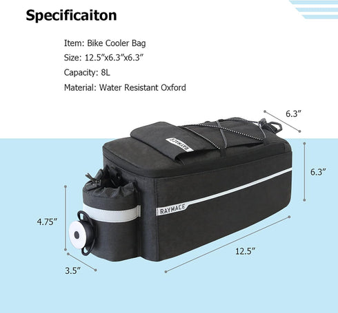 RAYMACE Bike Rear Rack Cooler Bag with Tail Light - Versatile Storage for Warm or Cold Items