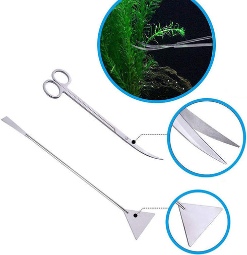 15in Aquascape Tools, 4 in 1 Long Aquarium Tweezers, Scissors, Spatula Set for Aquatic Plants and Terrariums