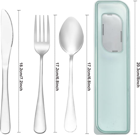 Travel Utensils with Case 4pcs Stainless Steel Knives Spoons and Forks Set Reusable Cutlery Set for Camping Picnic Hiking Office (Light green) by HMDZMR