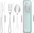 Travel Utensils with Case 4pcs Stainless Steel Knives Spoons and Forks Set Reusable Cutlery Set for Camping Picnic Hiking Office (Light green) by HMDZMR