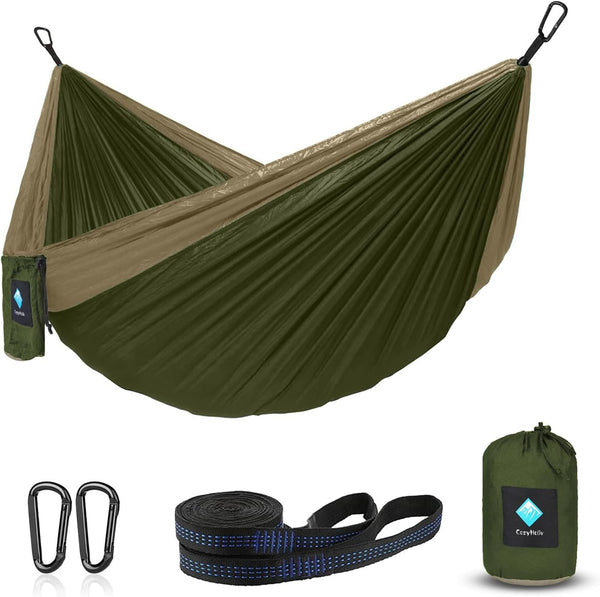 Portable Camping Hammock, Single/Double for Outdoor Hiking Travel, 210D Nylon Swing for Backyard & Garden