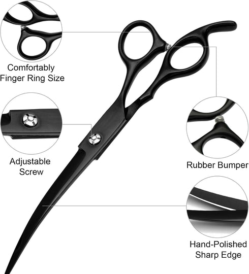 FAIGEO Set 5 in1) Professional Dog Grooming Scissors Stainless Steel Dog Grooming Kit - Thinning, Curved Scissors