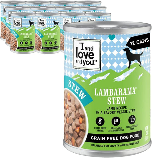 I AND LOVE AND YOU Wet Dog Food - Lambarama Stew, Lamb Recipe, Grain Free, Filler Free, 13oz Can, 12pk