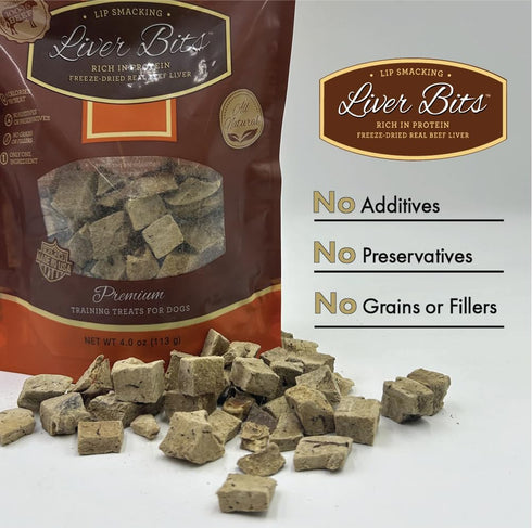 Liver Bits Treats for Dogs, 4 oz, Freeze Dried Training Treats, 100% Natural Raw Beef Liver