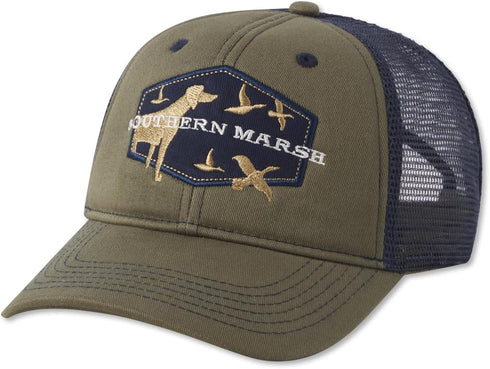Southern Marsh Trucker Hat featuring Hunting Dog