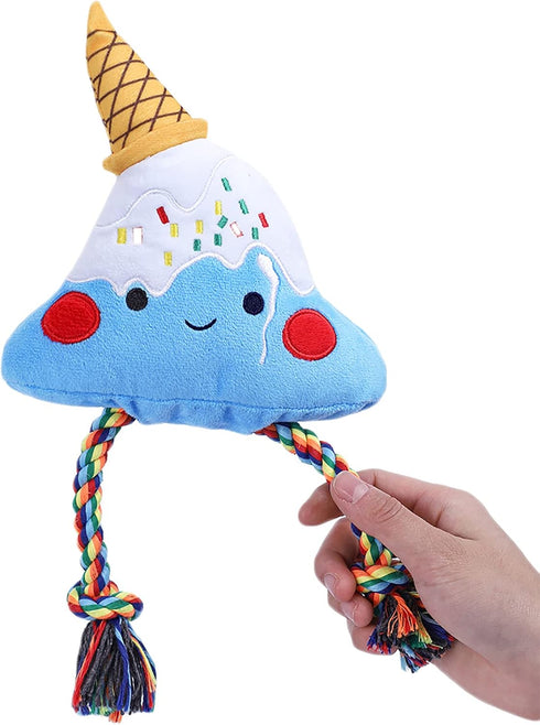 HugSmart Pet Fuji Ice-Cream, Squeaky Plush Dog Toy for Small Medium Dogs, Interactive Tugging Action