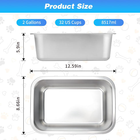 Bwogue Extra Large 2 Gallons Dog Water Bowls, High Capacity Stainless Steel Bowl for Large, X-Large Dogs, 1 Pack