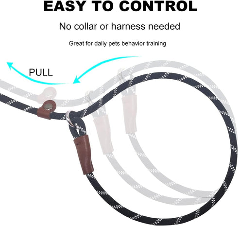 7Ft Slip Lead Dog Leash for Small Dogs, Lightweight Nylon Rope Leash for No Pull Small Puppy Pet Training, Black