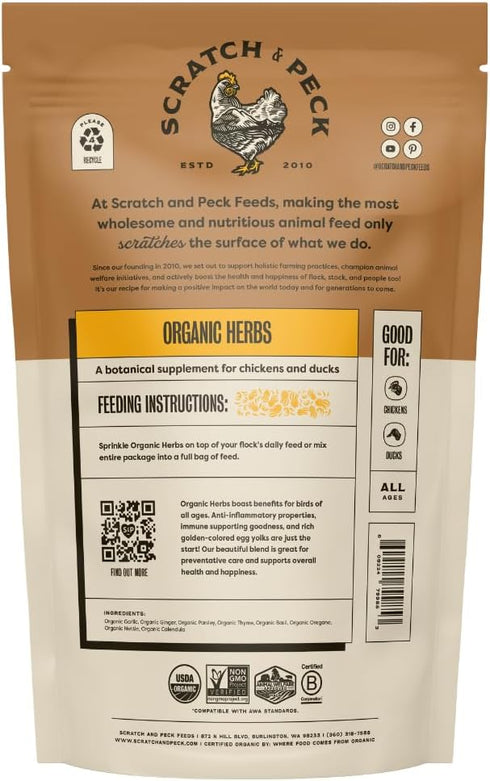 10 oz Scratch and Peck Dried Herbs Supplement for Chickens and Ducks - Bag - Natural, Aromatic Nesting Box Herbs