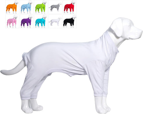 Lovelonglong Four Feet Dog Lightweight Pajamas, Pure Cotton Dog Jumpsuits T-Shirt for Large Medium Small Dogs (White S)