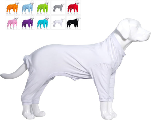 Lovelonglong Four Feet Dog Lightweight Pajamas, Pure Cotton Dog Jumpsuits T-Shirt for Large Medium Small Dogs (White S)