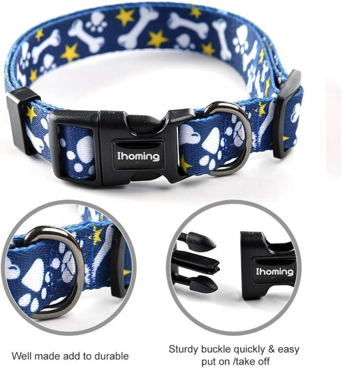 Ihoming Dog Collar and Leash Set for Daily Outdoor Walking, Bone Design for Large Dogs, L-Up to 80LBS
