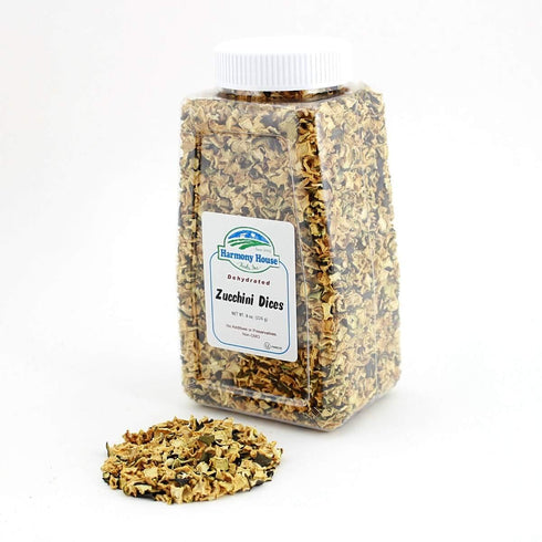 (10 oz, Harmony House Foods Dried Zucchini, diced Quart Size Jar) for Cooking, Camping, Emergency Supply, and More