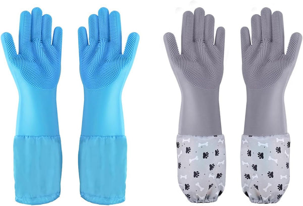 Pet Grooming Gloves Pet Hair Remover, Silicone Heat Resistant Cleaning Gloves with High-Density Teeth for Dogs