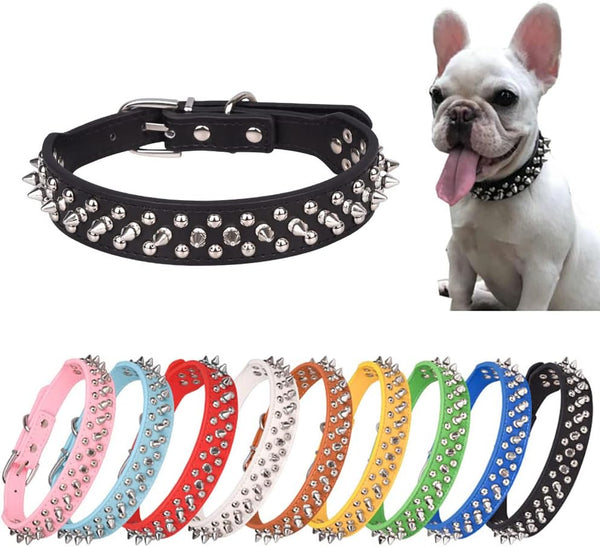 Spiked Dog Collar with Mushrooms Rivet Spike, Anti-Bite Studded PU Leather for XXS XS Small Medium Large Dogs