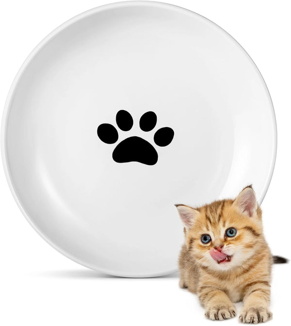 Ceramic Cat Food Plates, Cat Wet Food Bowls/Whisker Fatigue Cat Dishes & Shallow Bowls for Kittens and Small Animals