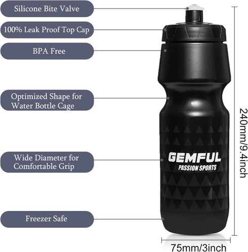 GEMFUL Bike Water Bottle, BPA Free, 750 ml, 2 Pack