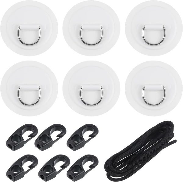 PATIKIL D-Ring Patch - Stainless Steel D-Ring PVC Patch Pad with Elastic Cords and Hooks for Inflatable Boat Paddle