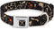Buckle-Down Dog Collar, Seatbelt Buckle Pirates Skulls Scattered Black Tan Red, 18 to 32 Inches, 1.5 Inch Wide