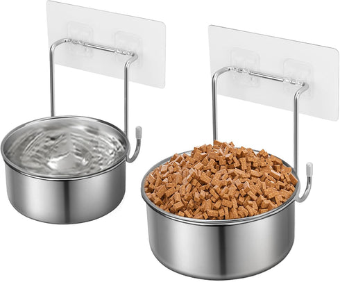 2 Pcs Small Wall Mounted Cat Bowls, Elevated Hanging Puppy Food and Water Bowls, Stainless Steel Non-Spill Kitten