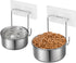 2 Pcs Small Wall Mounted Cat Bowls, Elevated Hanging Puppy Food and Water Bowls, Stainless Steel Non-Spill Kitten