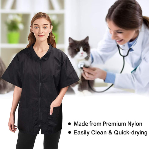 Noverlife XL Pet Grooming Workwear with Full Zipper, Anti-Static Lightweight Hair Repellent Shirt for Grooming Shop