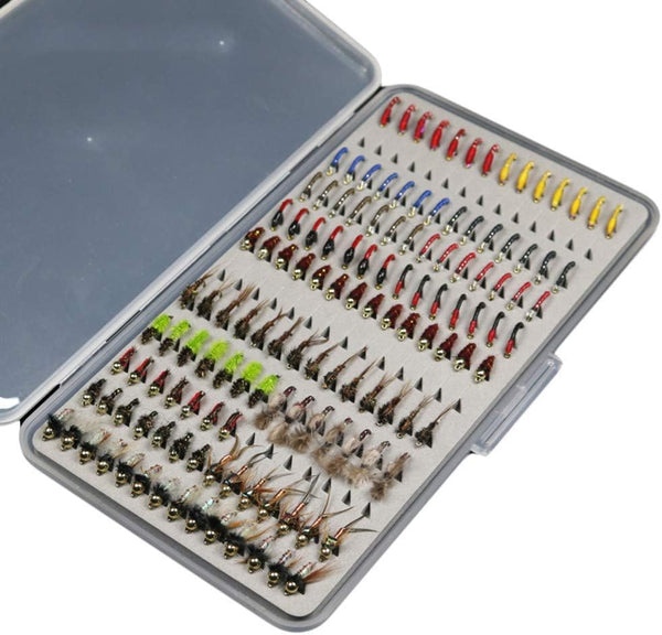 N/P 133pcs/Set Ultra-Thin Portable Nymph Scud Midge Flies Kit Assortment with Box for Trout Fishing