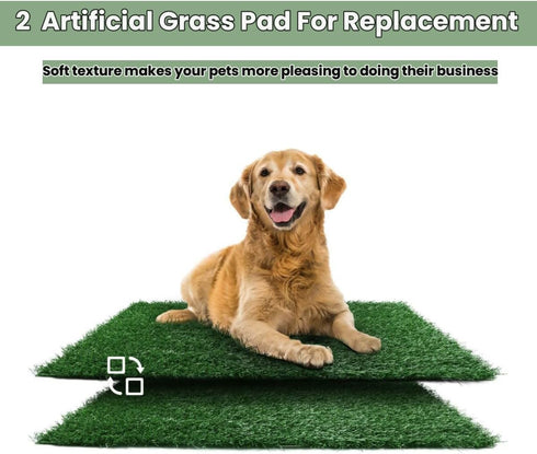 2 Dog Grass Puppy Training Pee Pad with Tray, Dog Potty with Replacement Artificial Grass Pads, Portable Pet Toilet