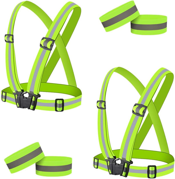 Reflective Vest, 2pcs Adjustable High Visibility Safety Vest with 4pcs Reflective Armbands for Outdoor Activities