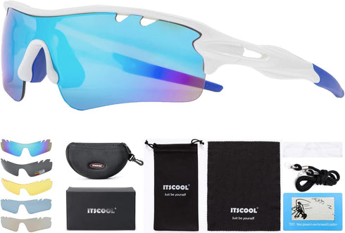 ITSCOOL Polarized Sports Sunglasses - 5 Interchangeable Lenses for Men Women Softball Baseball Cycling Glasses