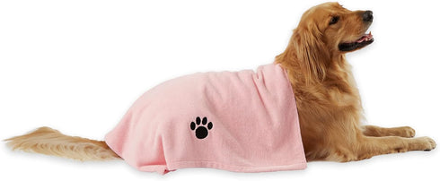 Bone Dry Pet Grooming Towel Collection - Absorbent Microfiber X-Large, 41x23.5", Embroidered Pink