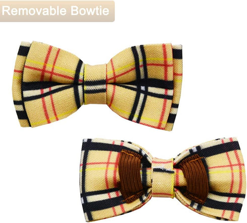 Bowtie Dog Collar and Leash Set, Classic Plaid Adjustable Collar with Removable Bow Tie for Small Medium Large Dogs