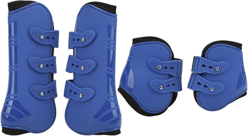 Horse Sport Boots Set of 4, PU Shell Front and Hind Tendon Fetlock Brace Guard Boots for Riding