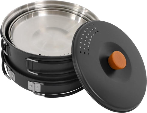 Josbuynls Set, 304 2-3 Camping Cookware Pots and Pans Stainless Stee Camping Cookware Mess Kit with Frying Pan Large