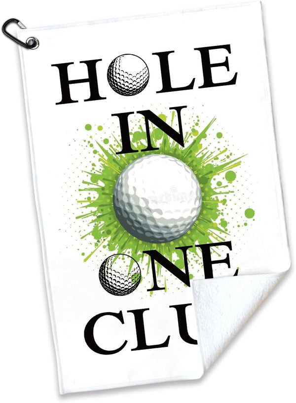 Hole in One Club Printed Golf Towel, Polyester and Cotton Blend, Funny Golf Accessories for Men and Women