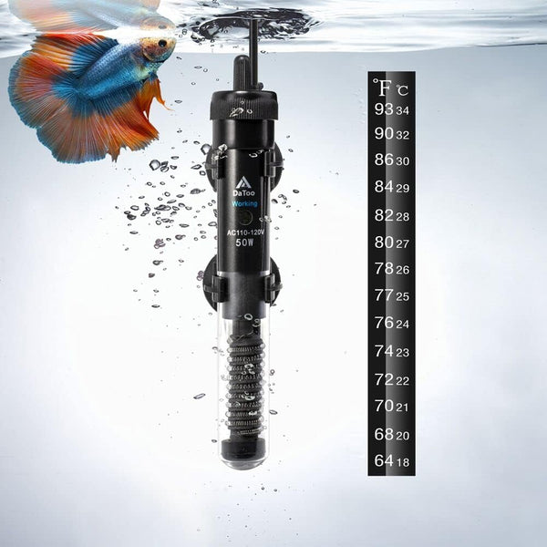 Adjustable 50W Submersible Fish Tank Heater, Electronic Chip Thermostat for Marine Saltwater and Freshwater