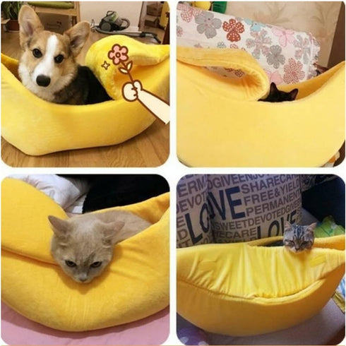 Creative Banana Shape Dog Cat Bed, Cute Banana Puppy Pad Kennel, Warm Soft Pet Supplies for Kitten Puppy (Small)
