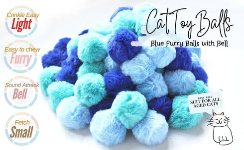 Furry Cat Toys Ball with Rattle Bell and Catnip for Cats - Easter Gift (Blue with Bell)