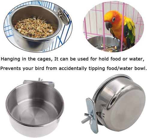 Tfwadmx Bird Feeding Dish Cups, 2PCS Clamp Holder for Parrot Food Bowl, Bird Cage Water Bowl