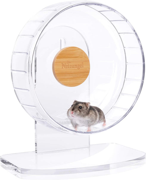 Niteangel Super-Silent Hamster Exercise Wheel, Quiet Spinner with Adjustable Stand for Small Animals (S, Transparent)