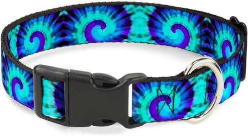 Buckle-Down Plastic Clip Collar, Tie Dye Swirl Purples/Blues, 1" Wide, Fits 15-26" Neck