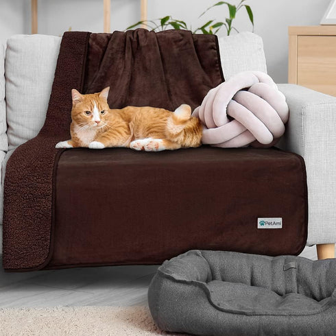 PetAmi Waterproof Dog Blanket for Small Medium Dogs, Pee Proof Reversible Blanket for Couch Bed, Washable, 29x40 Brown
