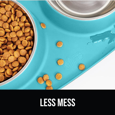 Gorilla Grip 100% Waterproof Cat and Dog Bowls, Silicone Feeding Mat Set, Stainless Steel Bowl, 1 Cup, Turquoise