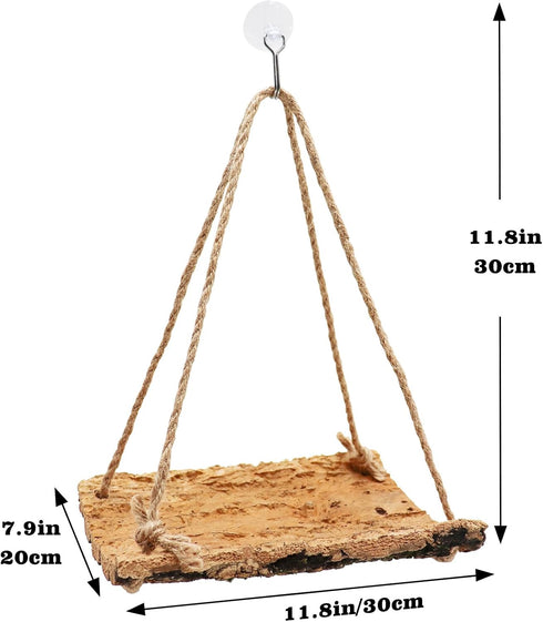 Oooct Chinchilla Hermit Crab Climbing Toy, Natural Wooden Reptile Swing Toy, Pet Cage Tank Aquarium Accessories