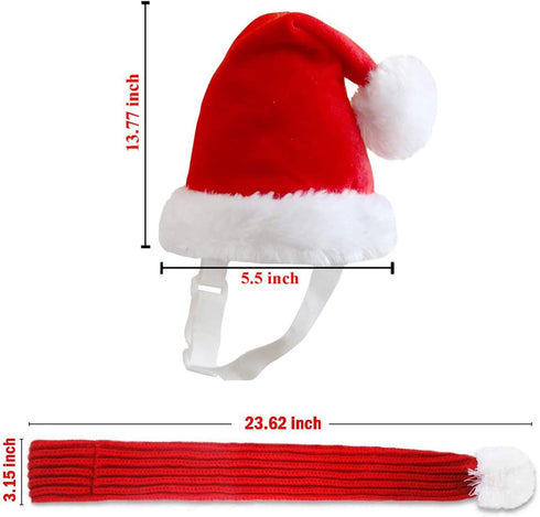 Christmas Dog Santa Hat with Adjustable Scarf, Red Knit Scarf, Dog Winter Neck Warmer for Christmas Party Dressup