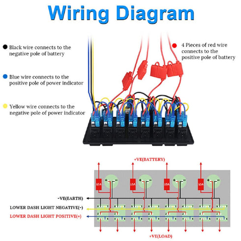 FXC 12V 24V Blue LED ON/Off Marine Multi Function Switch Panel - Waterproof 8 Gang Rocker Switch Panel